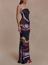 Exquisite Strapless Abstract Print Bodycon Maxi Dress